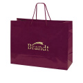 Red custom brand name printed boutique shopping packaging coated paper gift bags